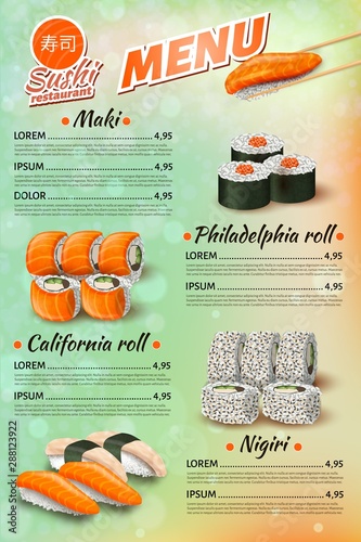 Japanese Restaurant Menu, Sushi, Rolls Price List