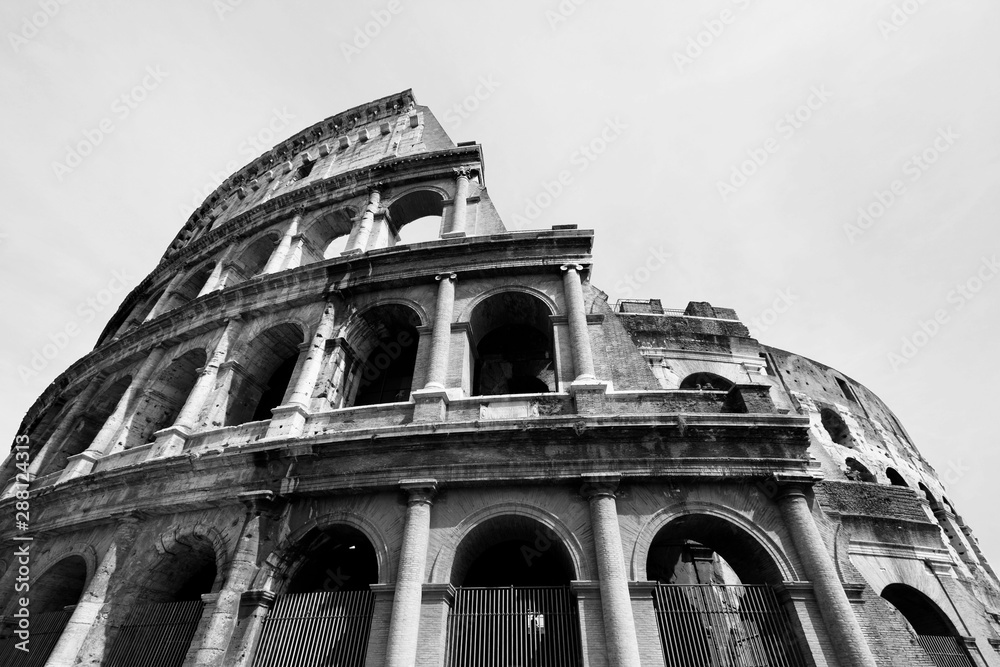 Colosseum in Rome, Italy. Black and white vintage style.