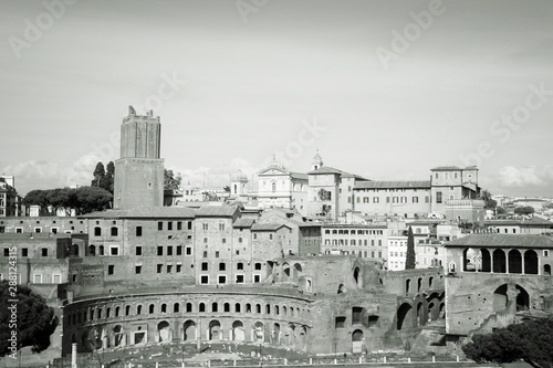 Rome Trajan Forum. Black and white vintage style.