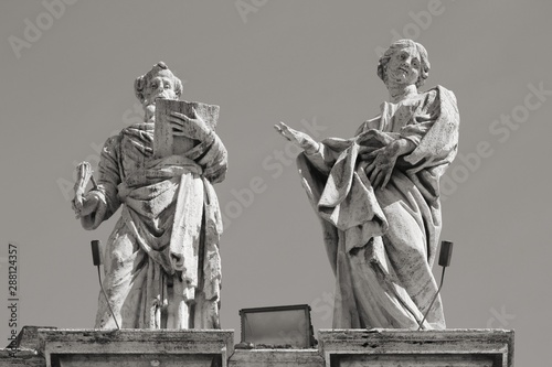 Saints in Vatican. Black and white vintage style.