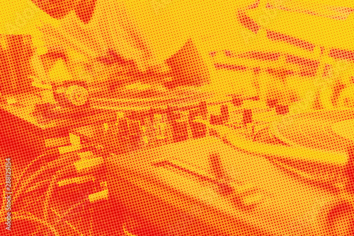 Vászonkép Halftone music background. Dj playing music from turntables