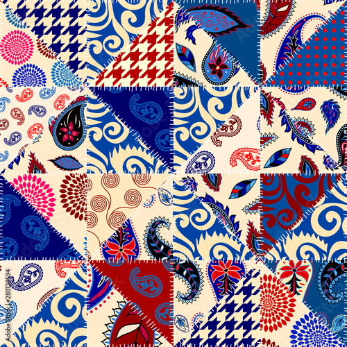 Patchwork textile pattern. Seamless quilting design background.
