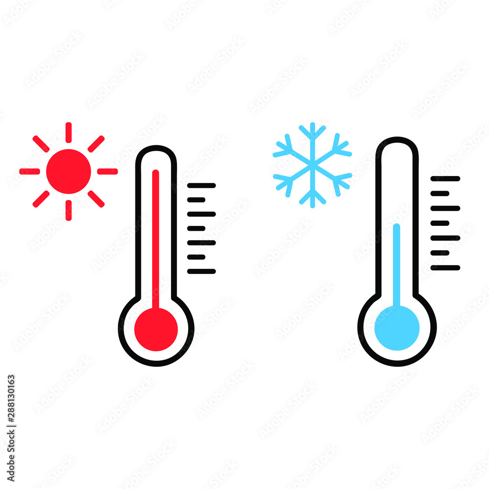 Thermometer vector icon set. Hot and cold weather illustration symbol collection. Thermometer vector icon set. Hot and cold weather illustration symbol collection.