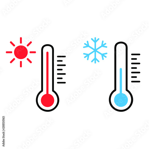 Thermometer vector icon set. Hot and cold weather illustration symbol collection.