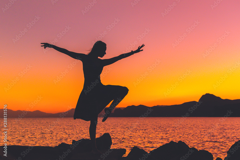 Fototapeta premium Silhouette of a girl by the sea