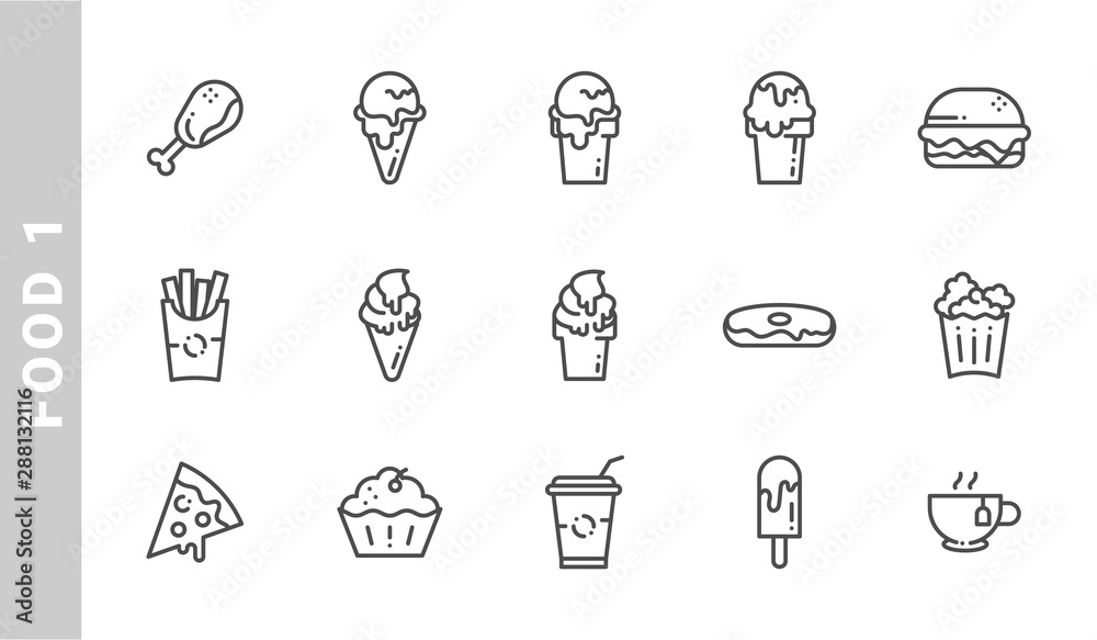 food 1 icon set. Outline Style. each made in 64x64 pixel