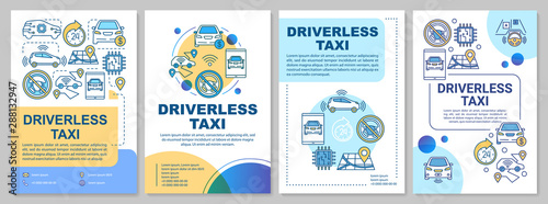 Driverless taxi brochure template layout. Robo-cab advantages. Flyer, booklet, leaflet print design with linear illustrations. Vector page layouts for magazines, annual reports, advertising posters