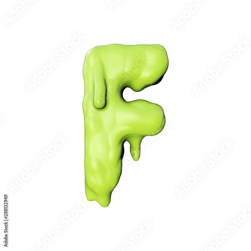 Fototapeta Naklejka Na Ścianę i Meble -  Letter F green slime oozing halloween font. 3D Rendering