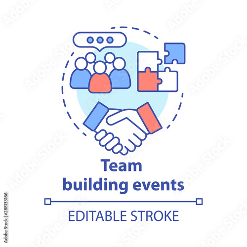 Team building event concept icon. Corporate collaboration activities idea thin line illustration. Teamwork and successful partnership. Employees cooperation. Vector isolated drawing. Editable stroke