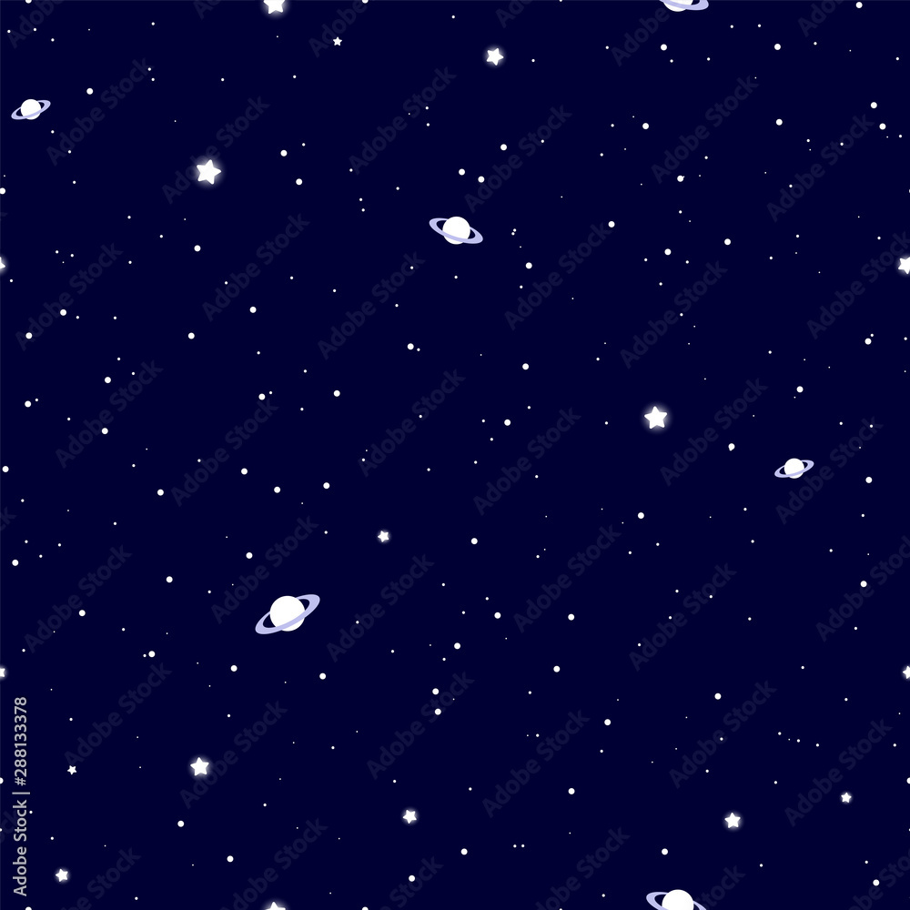 Starry night sky pattern with planets
