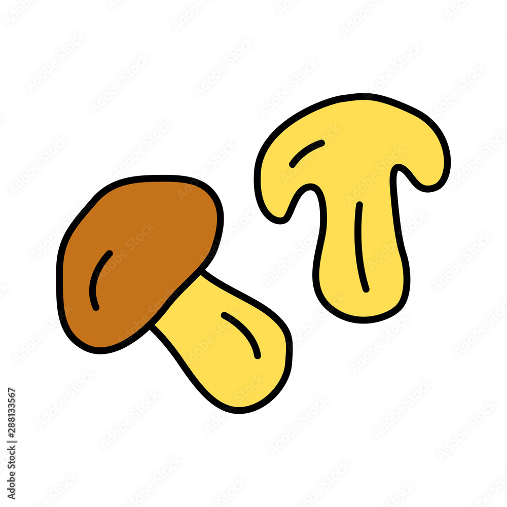 Edible mushroom with brown cap color icon. Cut champignon, shiitake slice isolated vector illustration. Healthy nutrition, delicious forest plant, vegetarian food. Tasty nutrient eating, organic snack Edible mushroom with brown cap color icon. Cut champignon, shiitake slice isolated vector illustration. Healthy nutrition, delicious forest plant, vegetarian food. Tasty nutrient eating, organic snack