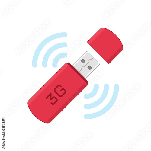 3G usb modem icon with wifi signal. Wifi network concept. Portable USB Modem sign. Vector illustration in flat style. EPS 10.