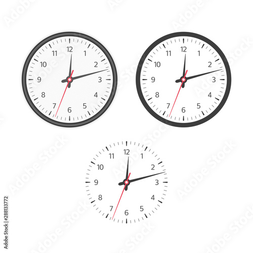 Clock face with hour, minute and second hands and numbers. Vector illustration in simple design, isolated on white background. EPS 10.