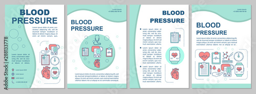 Blood pressure brochure template layout. Systolic, diastolic pressure rate. Flyer, booklet, leaflet print design with linear illustrations. Vector page layouts for annual reports, advertising posters photo