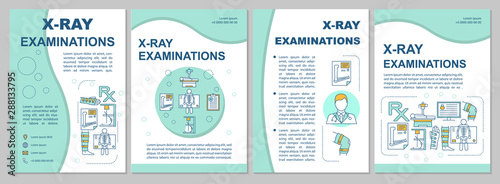 X-ray examination brochure template layout. Roentgen. Flyer, booklet, leaflet print design, linear illustrations. Radiological survey. Vector page layouts for annual reports, advertising posters