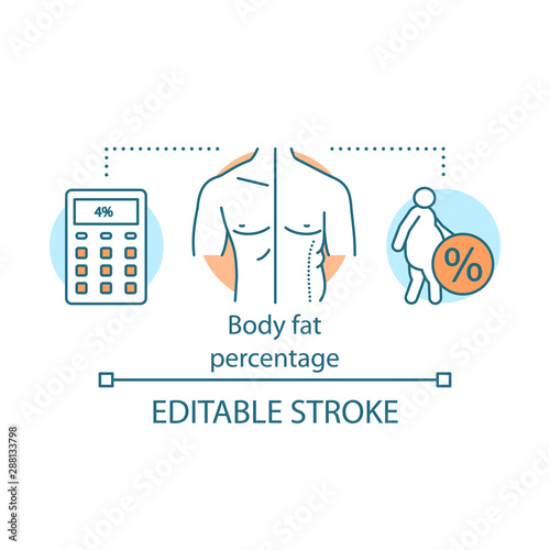 Body fat percentage concept icon. Fit versus obese body idea thin line illustration. Patient suffering from extraweight. Calculating fat percent. Vector isolated outline drawing. Editable stroke