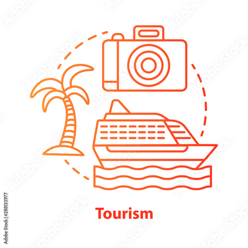 Tourism red concept icon. Hospitality industry idea thin line illustration. Journey, travel. Touristic agency service. Trip advisor. Summer holidays. Vector isolated outline drawing. Editable stroke