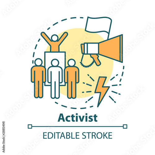 Activist concept icon. Campaigning for political change idea thin line illustration. Participate in march protesting. Social movement, activism. Vector isolated outline drawing. Editable stroke