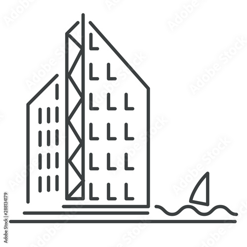 Skyscraper or office building isolated icon, apartment house