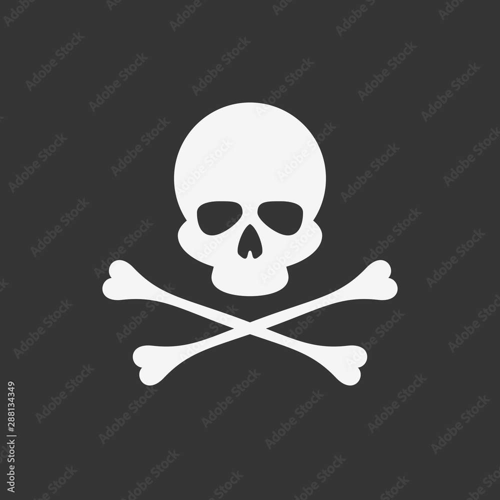 Skull and bones sign. Jolly roger pirate flag concept. Crossbones, death skull or poison icon. Danger or warning mark. Vector illustration EPS 10. Skull and bones sign. Jolly roger pirate flag concept. Crossbones, death skull or poison icon. Danger or warning mark. Vector illustration EPS 10.