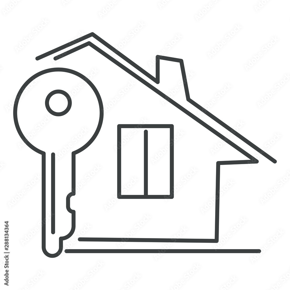 Private house and key, real estate isolated linear icon Private house and key, real estate isolated linear icon