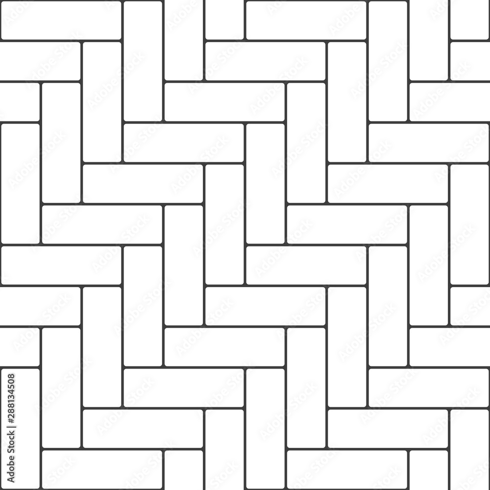 Herringbone parquet seamless pattern. Outline vintage wooden floor in flat style. Zigzag geometric background. Floor cladding bricks. Vector illustration EPS 10. - obrazy, fototapety, plakaty 