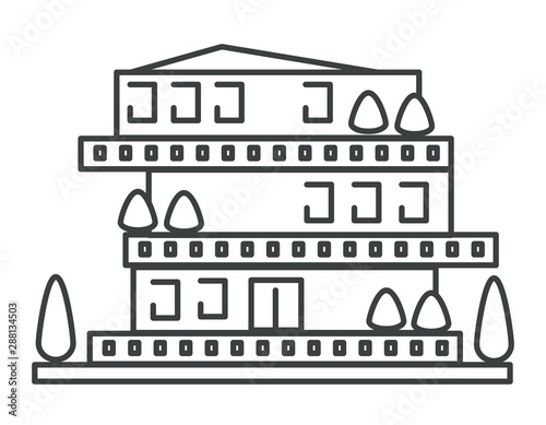 House isolated icon, residential apartment building with balcony