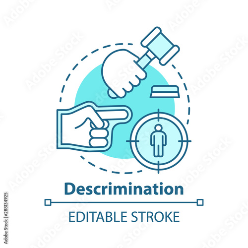 Prejudice & discrimination concept icon. Zero tolerance policy idea thin line illustration. Social inequality. Bullying and rights violation. Vector isolated outline drawing. Editable stroke
