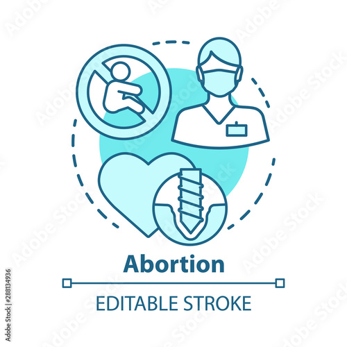 Medical abortion concept icon. Miscarriage idea thin line illustration. Infertility problem. Pregnancy loss. Fetal death. Pregnancy termination. Vector isolated outline drawing. Editable stroke