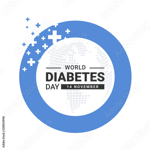 world diabetes day banner -  circle ring blue frame with abstract cross sign and dot map world texture background vector design