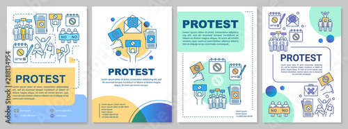 Social protest brochure template layout. Public demonstration flyer, booklet, leaflet print design with linear illustrations. Vector page layouts for magazines, annual reports, advertising posters