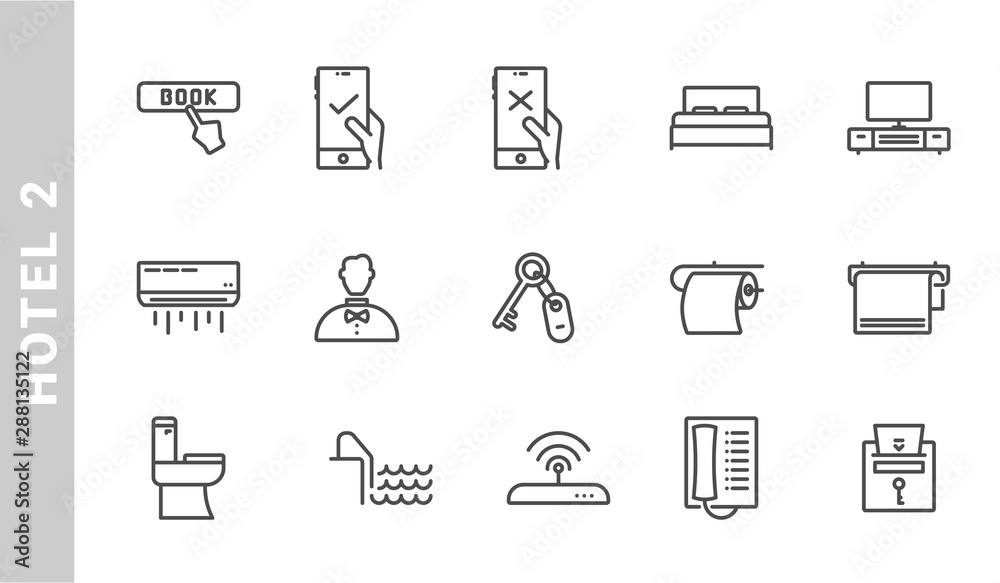 hotel 2 icon set. Outline Style. each made in 64x64 pixel hotel 2 icon set. Outline Style. each made in 64x64 pixel
