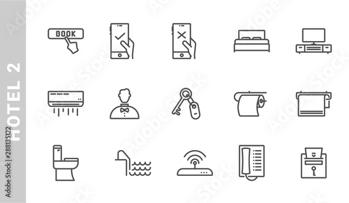 hotel 2 icon set. Outline Style. each made in 64x64 pixel