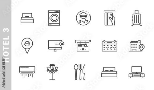 hotel 3 icon set. Outline Style. each made in 64x64 pixel