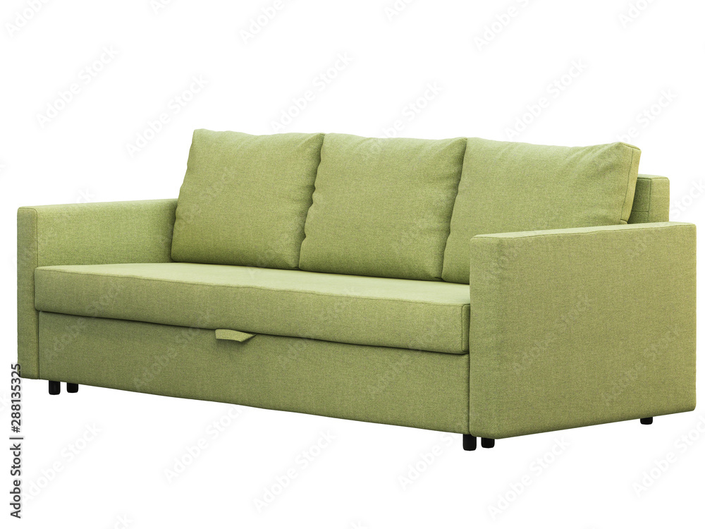 Modern three-seat green fabric sofa. 3d render Modern three-seat green fabric sofa. 3d render
