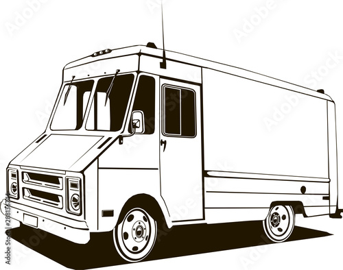 vintage step van, vector art, monogram, isolated, black, graphic, hand drawing vector illustration, logo, clip art