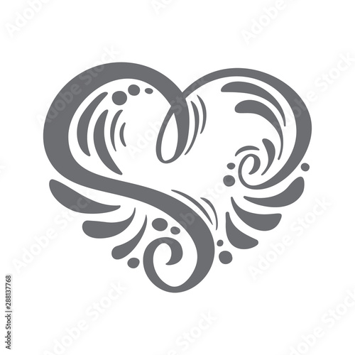 Heart love vector Hand Drawn calligraphic scandinavian floral S logo. Uppercase Hand Lettering Letter S with curl. Wedding Floral Design