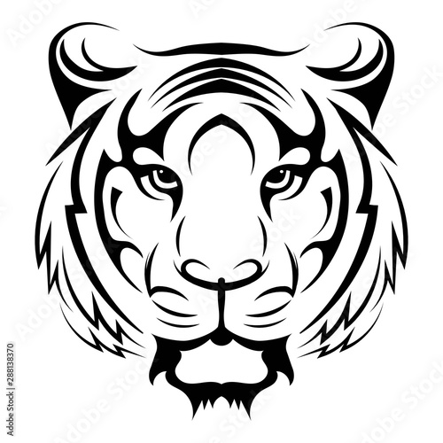 Tiger logo. Black white illustration of a tiger head. Portrait of a predator. Tattoo wild cats.