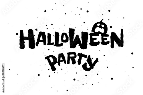 Happy Halloween Party scary holiday text banner with Jack-O-Lantern spooky pumpkin silhouette. Vector All Hallows Saints Eve Day greeting card lettering design invitation illustration