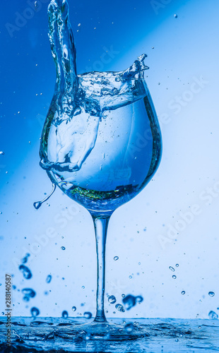 glass, wine, drink, water, alcohol, wineglass, blue, isolated, empty, white, liquid, transparent, clear, beverage, clean, object, crystal, goblet, reflection, drop, bar, single, fresh, cold, celebrati