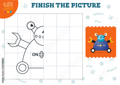 Copy picture vector illustration. Complete and coloring game for preschool and school kids
