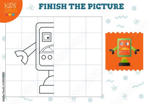 Copy picture vector illustration. Complete and coloring game for preschool and school kids