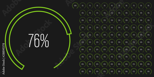 Set of circular sector percentage diagrams meters from 0 to 100 ready-to-use for web design, user interface UI or infographic - indicator with green