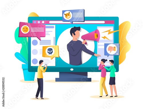 Cyber bullying and social media vector concept illustration