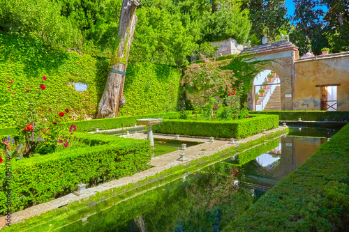 Famous garden in the Alhambra at Granada in Spain.