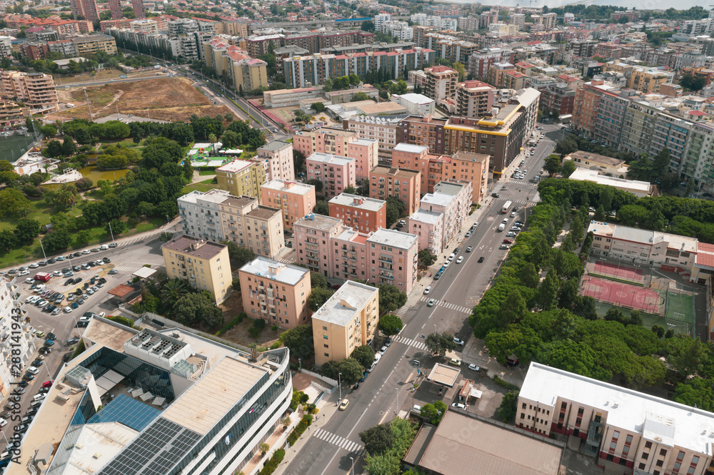 Drone View of an Italian City showing up the downtown . 