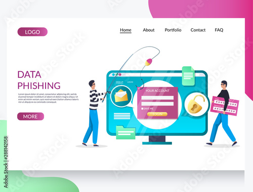 Data phishing vector website landing page design template