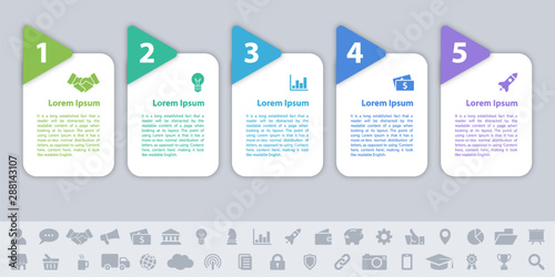 Business infographic design template with 5 steps or options using for process diagram, workflow layout, flow chart, infograph and banner