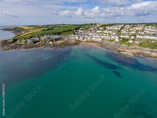 Aerial view of fishing village, by drone porthscatho