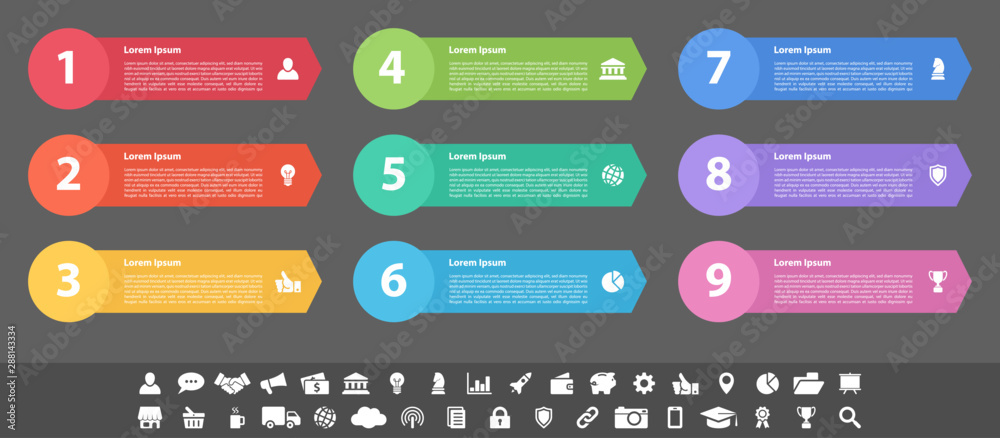 infographic design business concept with 9 steps... Infographic design business concept vector illustration with 9 steps or ...